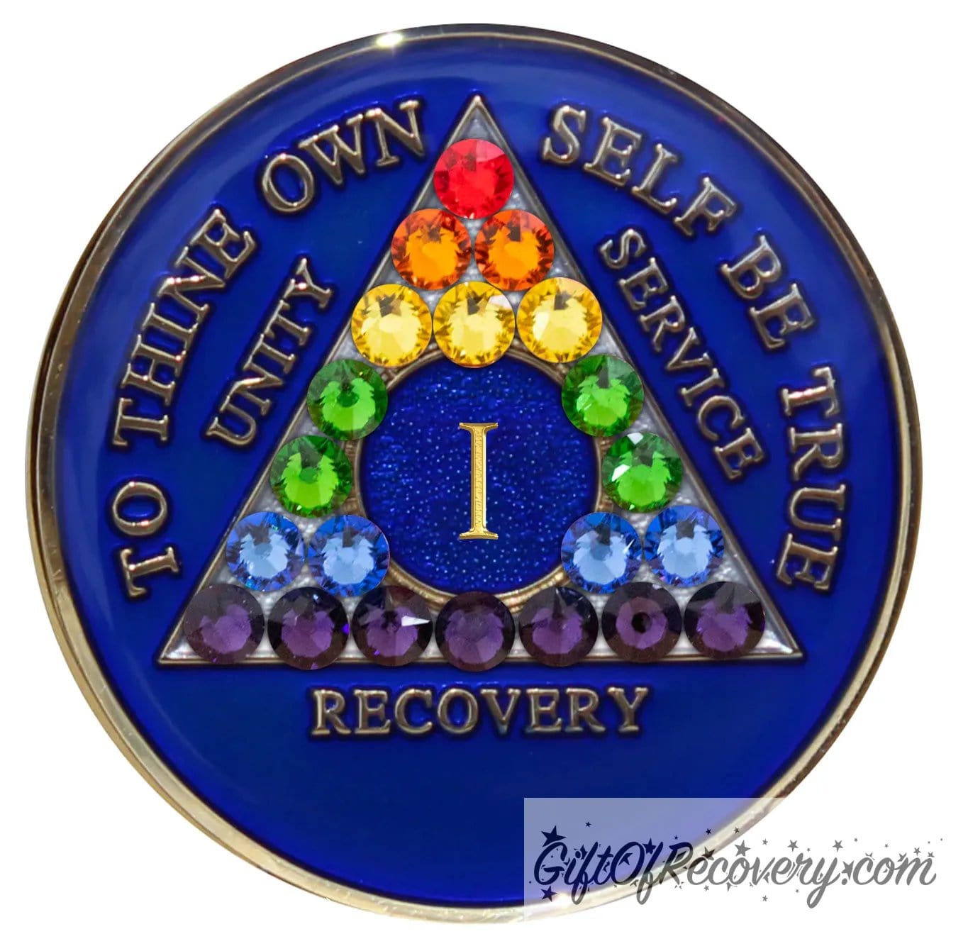 Sobriety Chip AA Rainbow Bling Crystallized Blue Triplate 1