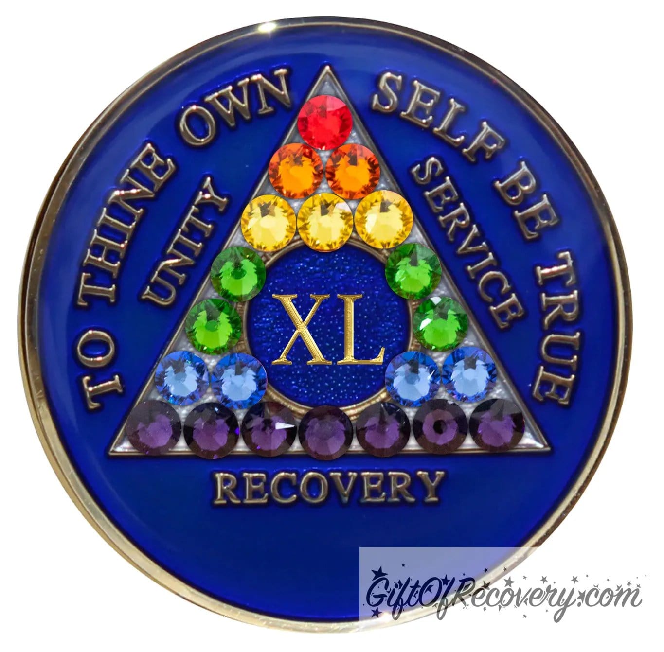 Sobriety Chip AA Rainbow Bling Crystallized Blue Triplate 40