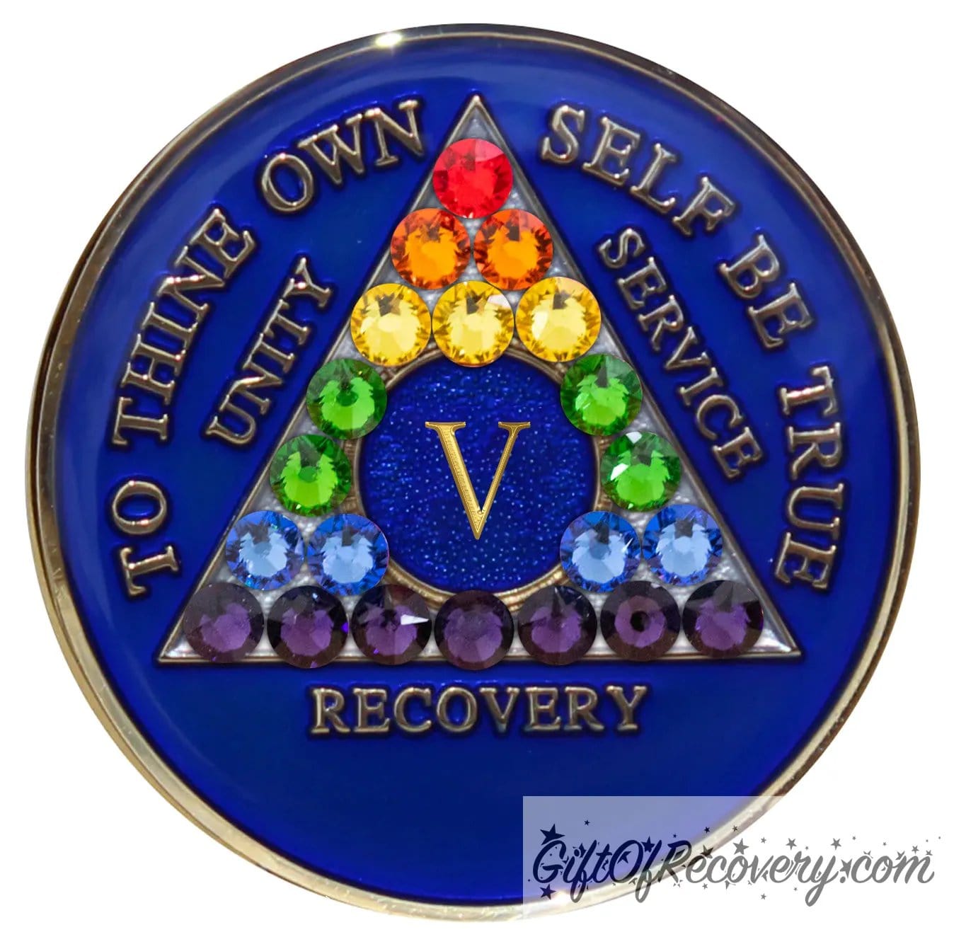 Sobriety Chip AA Rainbow Bling Crystallized Blue Triplate 5
