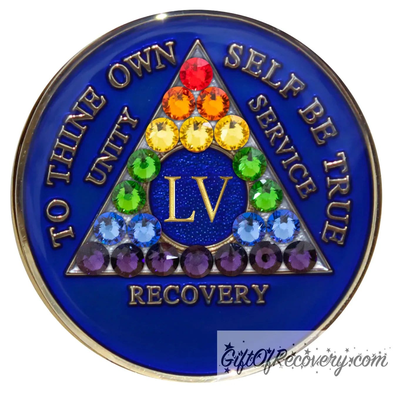 Sobriety Chip AA Rainbow Bling Crystallized Blue Triplate 55