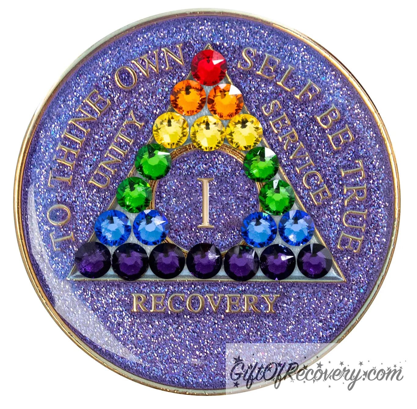 Sobriety Chip AA Rainbow Bling Crystallized Glitter Purple Triplate 1