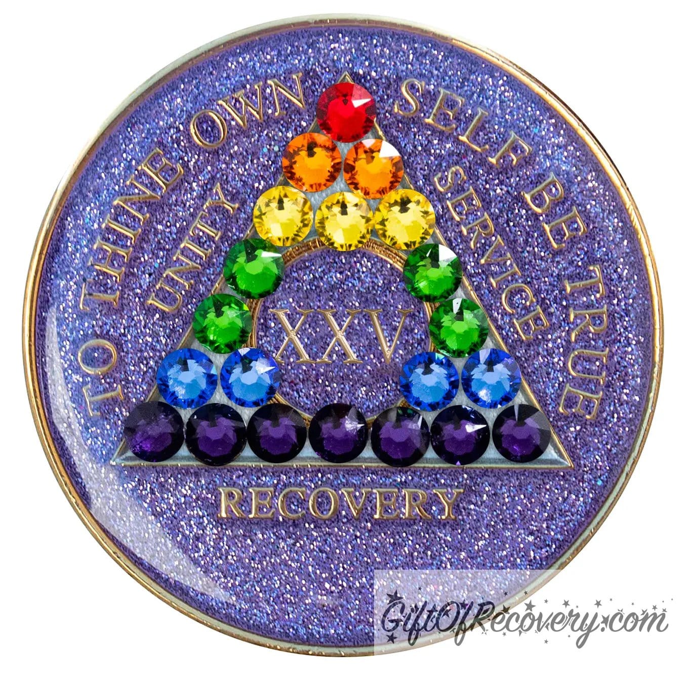 Sobriety Chip AA Rainbow Bling Crystallized Glitter Purple Triplate 25