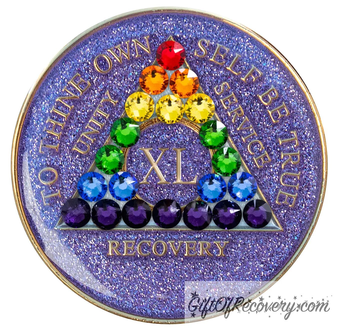 Sobriety Chip AA Rainbow Bling Crystallized Glitter Purple Triplate 40