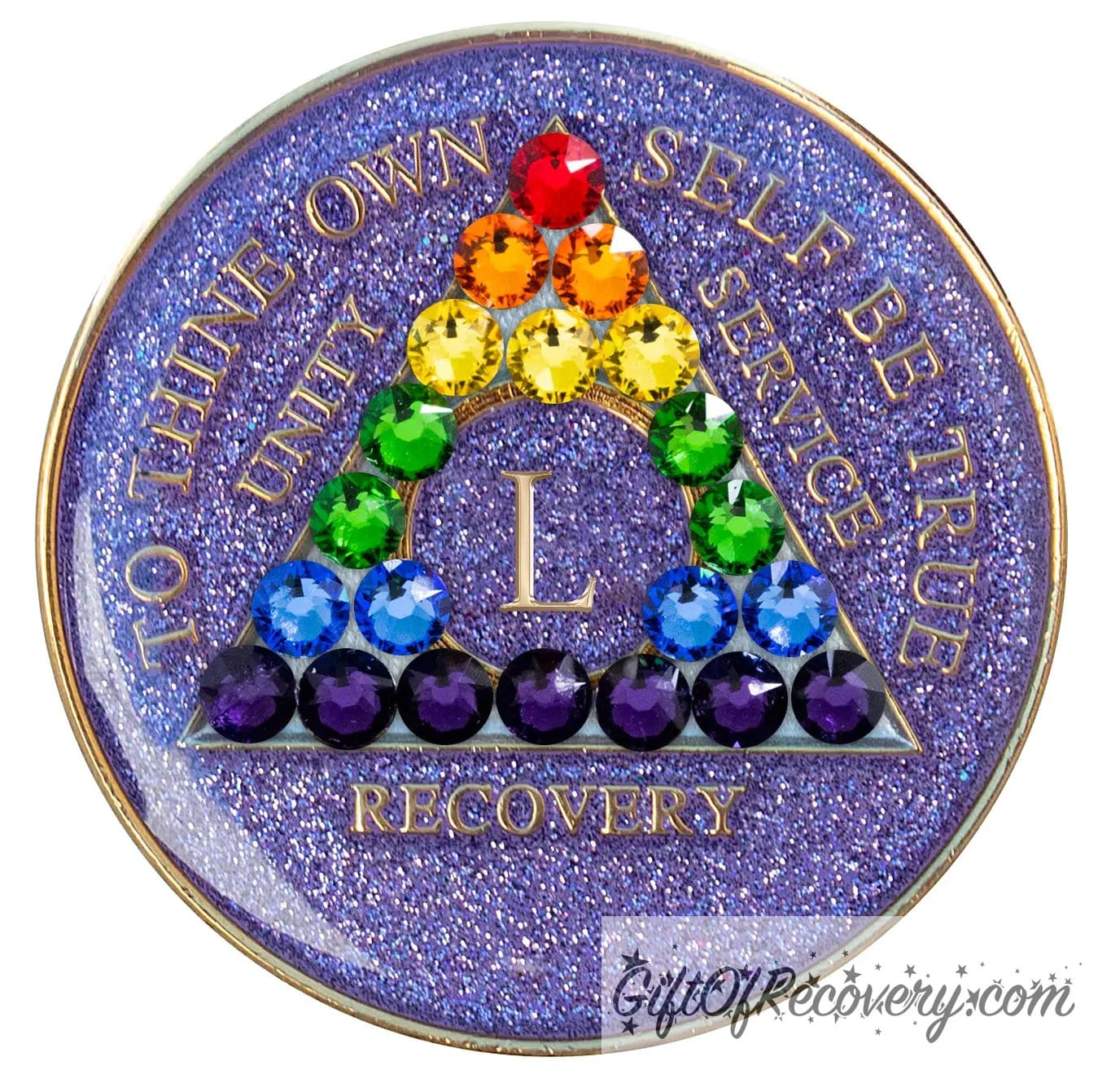 Sobriety Chip AA Rainbow Bling Crystallized Glitter Purple Triplate 50