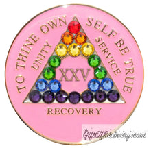 Load image into Gallery viewer, Sobriety Chip AA Rainbow Crystallized Triplate Pink 25
