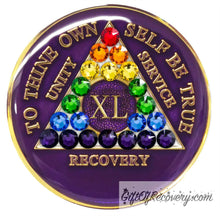Load image into Gallery viewer, Sobriety Chip AA Rainbow Crystallized Triplate Purple 40
