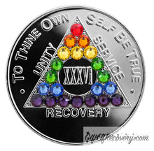Load image into Gallery viewer, Sobriety Chip AA Rainbow Girly Girl Silver
