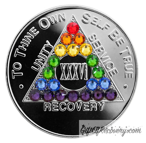 Sobriety Chip AA Rainbow Girly Girl Silver
