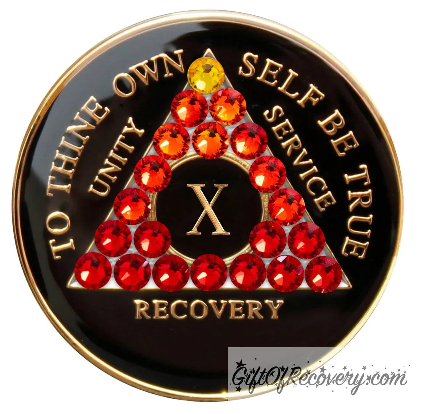 Sobriety Chip AA Red Transition Bling Crystallized Black Triplate 10 Years