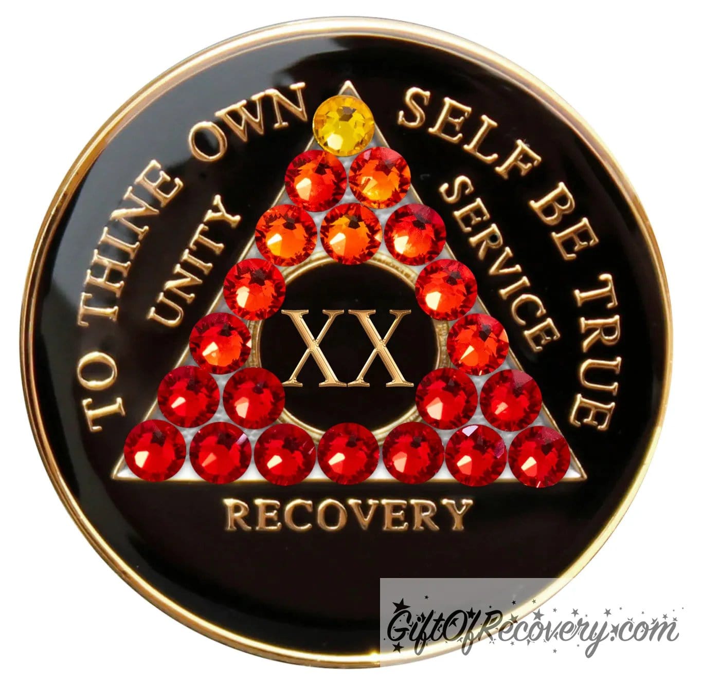Sobriety Chip AA Red Transition Bling Crystallized Black Triplate 20 Years