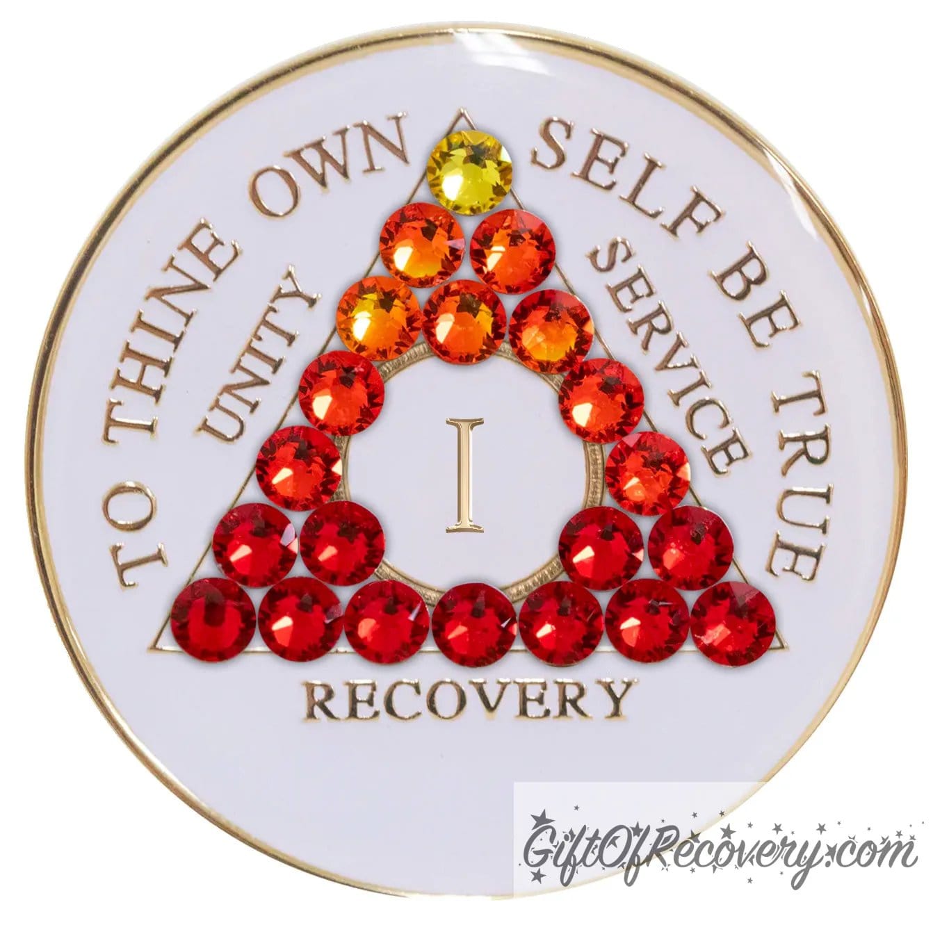 Sobriety Chip AA Red Transition Bling Crystallized White Triplate 1 Year