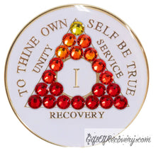 Load image into Gallery viewer, Sobriety Chip AA Red Transition Bling Crystallized White Triplate 1 Year
