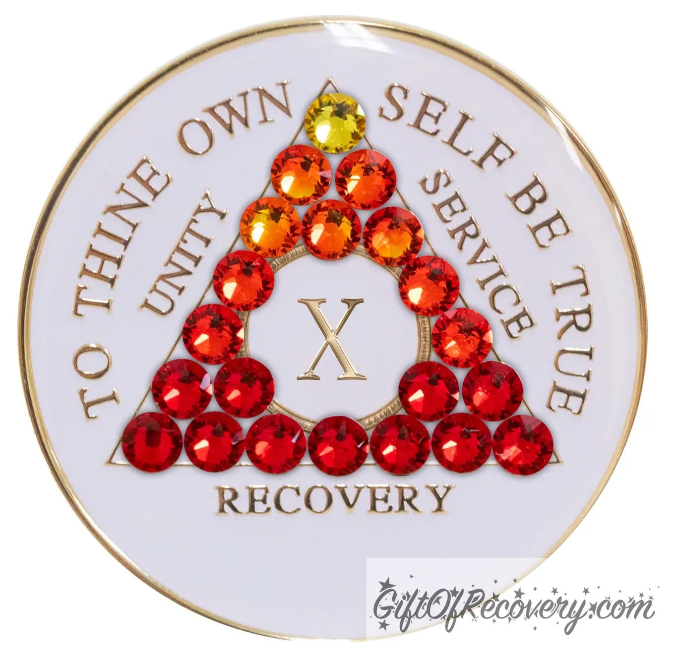 Sobriety Chip AA Red Transition Bling Crystallized White Triplate 10 Years