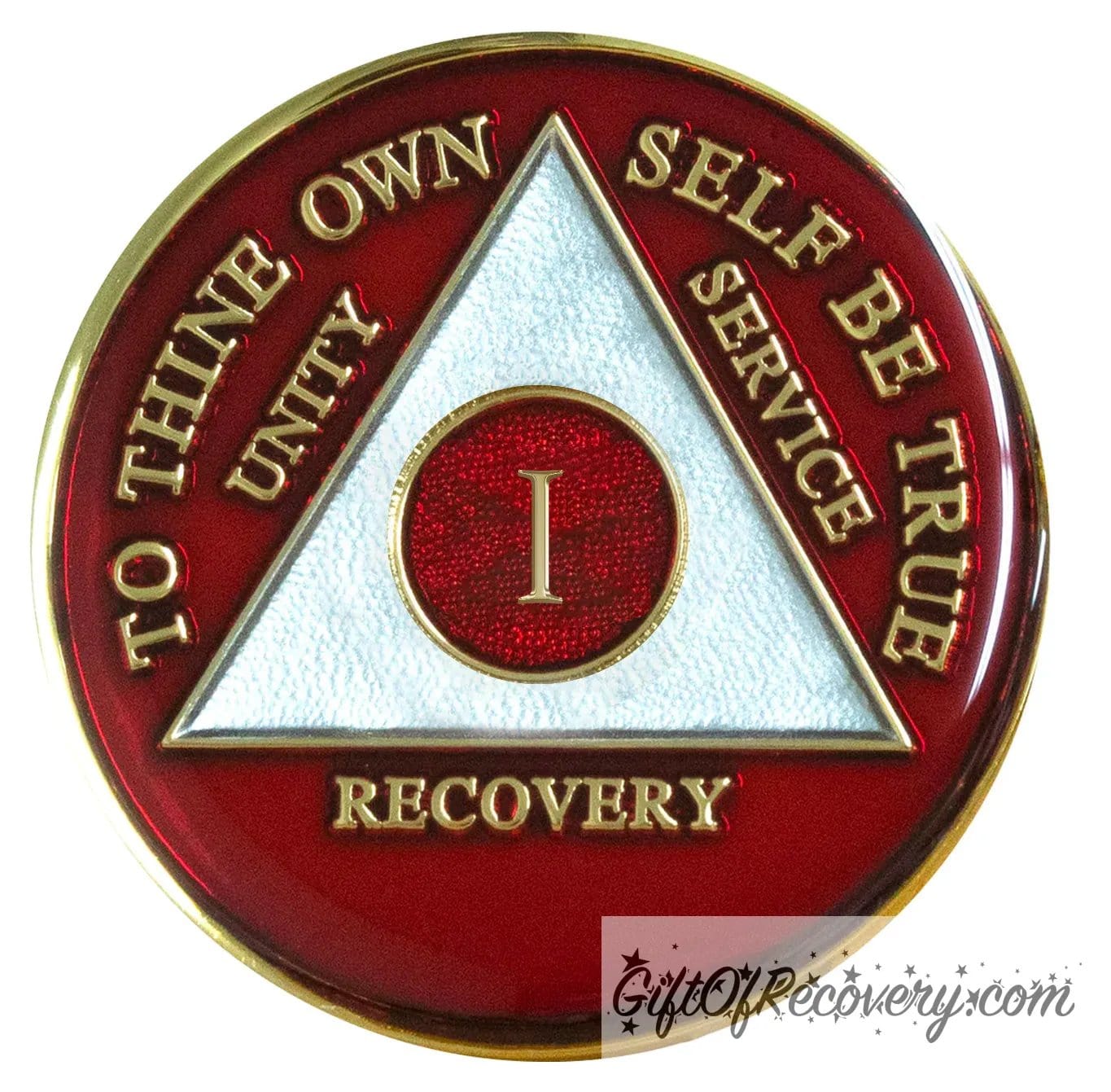 Sobriety Chip AA Red Triplate 1 Year