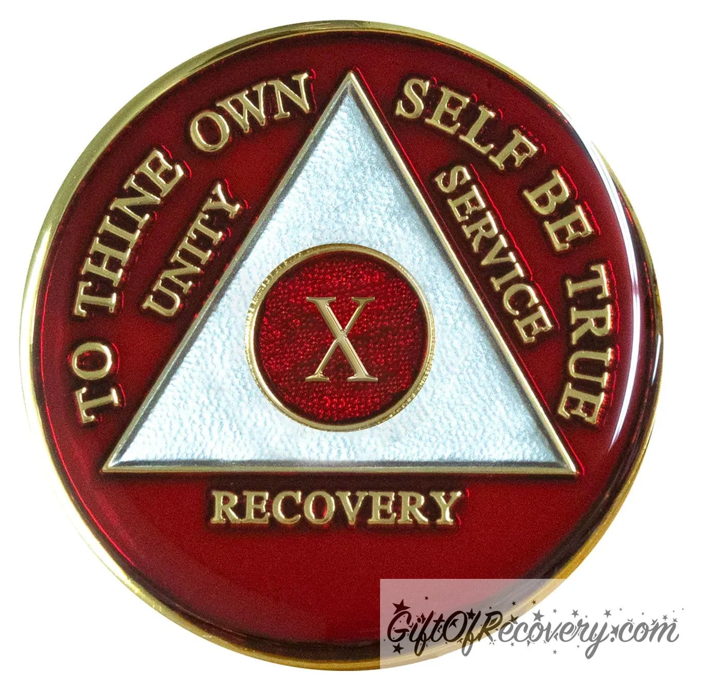 Sobriety Chip AA Red Triplate 10 Years