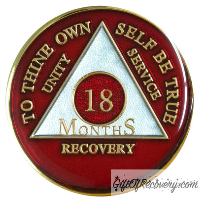 Sobriety Chip AA Red Triplate 18 MONTHS