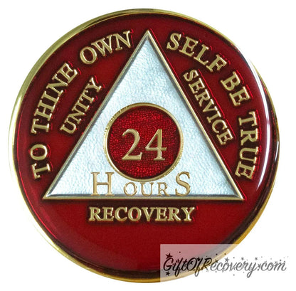 Sobriety Chip AA Red Triplate 24 HOURS