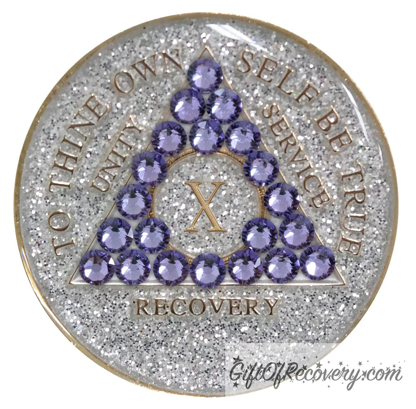 Sobriety Chip AA Tanzanite Bling Crystallized Glitter Silver Triplate 10 Years