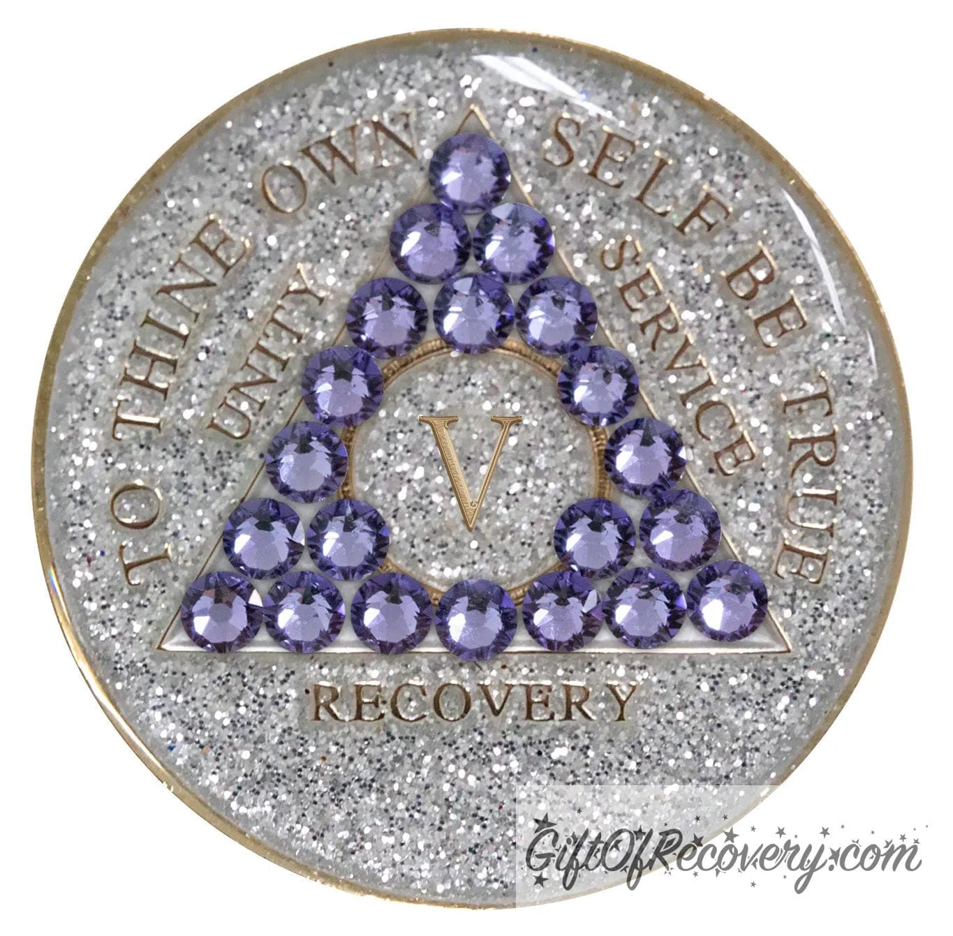 Sobriety Chip AA Tanzanite Bling Crystallized Glitter Silver Triplate 5 Years
