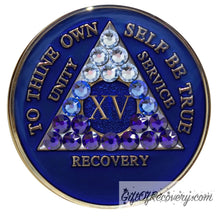 Load image into Gallery viewer, Sobriety Chip AA Transition Blue Crystallized 15
