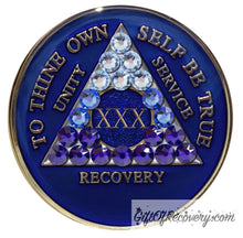 Load image into Gallery viewer, Sobriety Chip AA Transition Blue Crystallized 30
