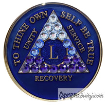 Load image into Gallery viewer, Sobriety Chip AA Transition Blue Crystallized 50
