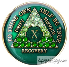 Load image into Gallery viewer, Sobriety Chip AA Transition Green Cyrstallized 10
