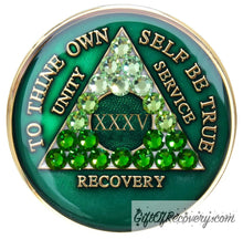 Load image into Gallery viewer, Sobriety Chip AA Transition Green Cyrstallized 35
