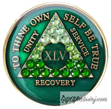 Load image into Gallery viewer, Sobriety Chip AA Transition Green Cyrstallized 45
