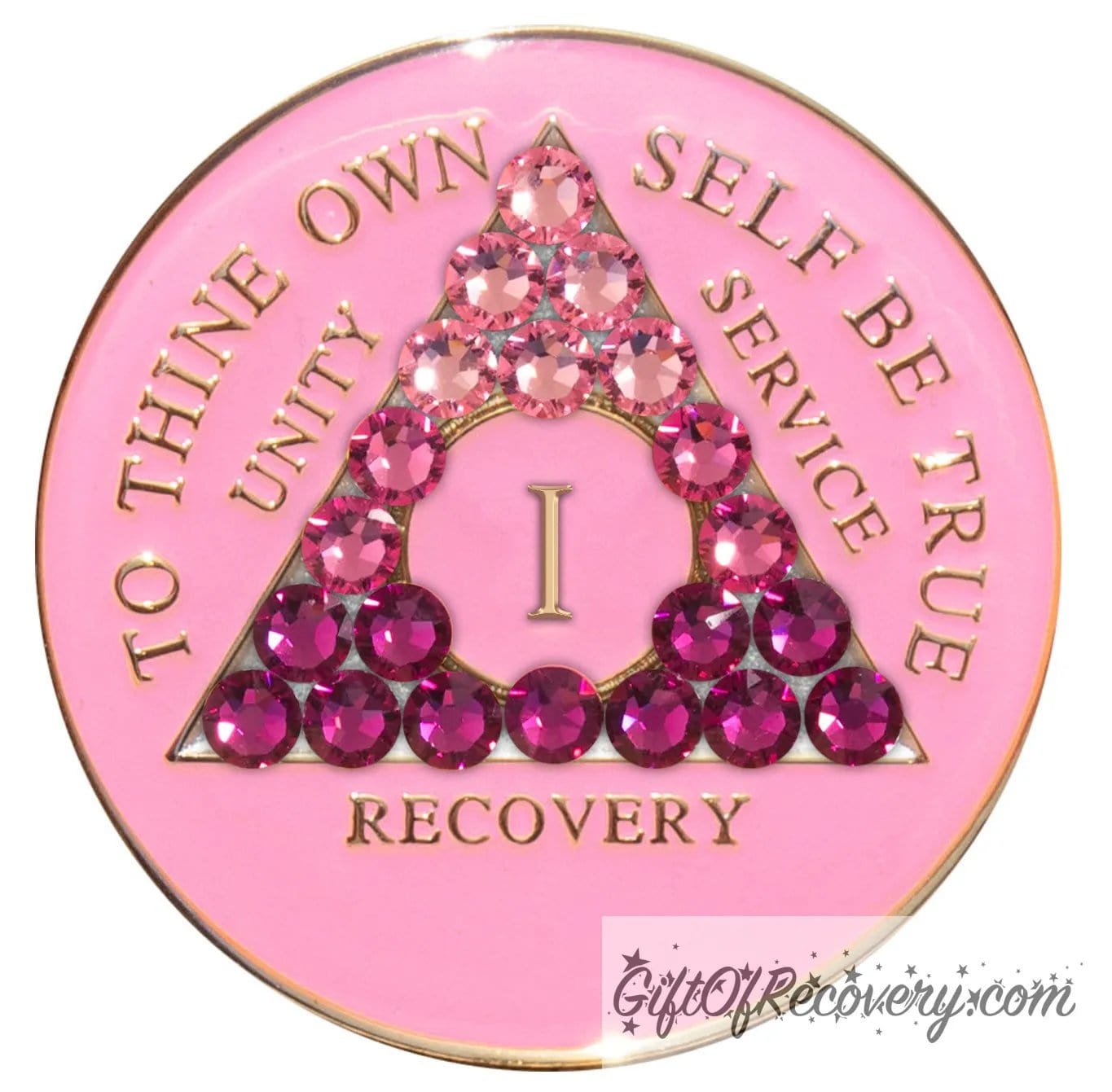 Sobriety Chip AA Transition Pink Crystallized 1 Year