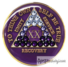 Load image into Gallery viewer, Sobriety Chip AA Transition Purple Bling Crystallized 20
