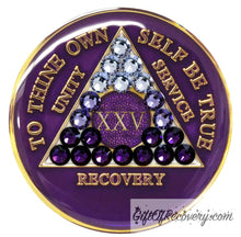 Load image into Gallery viewer, Sobriety Chip AA Transition Purple Bling Crystallized 25
