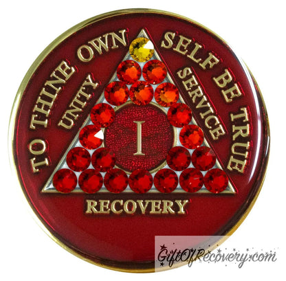 Sobriety Chip AA Transition Red Crystallized 1