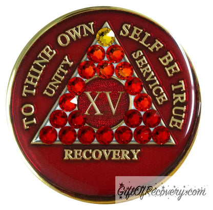Sobriety Chip AA Transition Red Crystallized 15