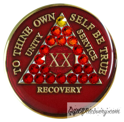 Sobriety Chip AA Transition Red Crystallized 20