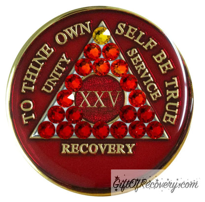 Sobriety Chip AA Transition Red Crystallized 25