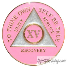Load image into Gallery viewer, Sobriety Chip AA Triplate Pink 15 Years
