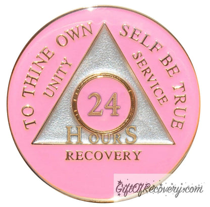 Sobriety Chip AA Triplate Pink 24 HOURS