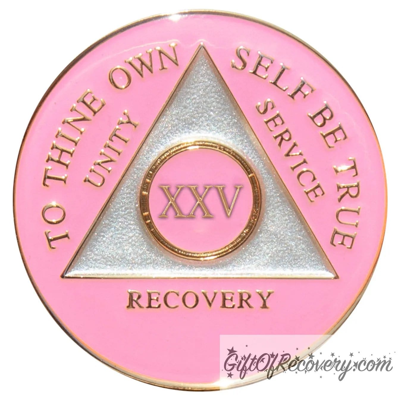 Sobriety Chip AA Triplate Pink 25 Years