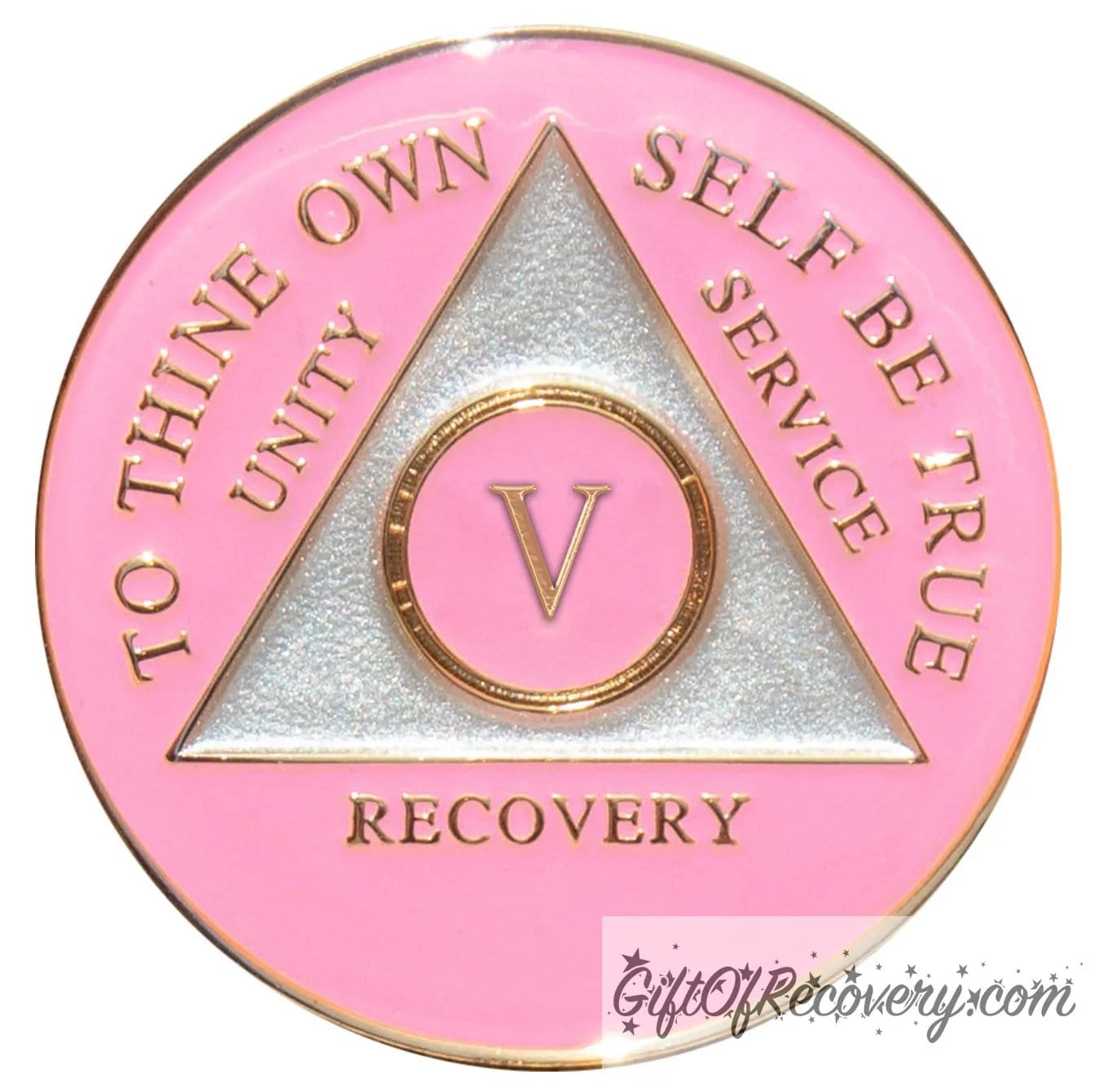 Sobriety Chip AA Triplate Pink 5 Years
