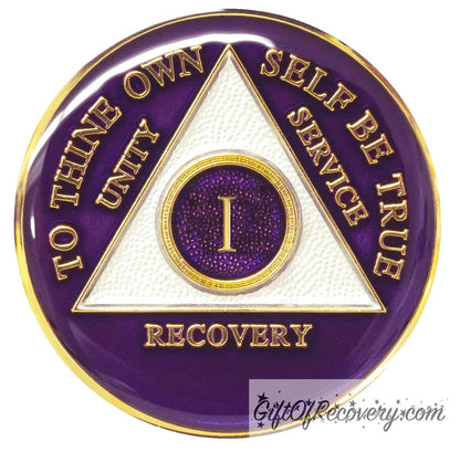 Sobriety Chip AA Triplate Purple 1 Year