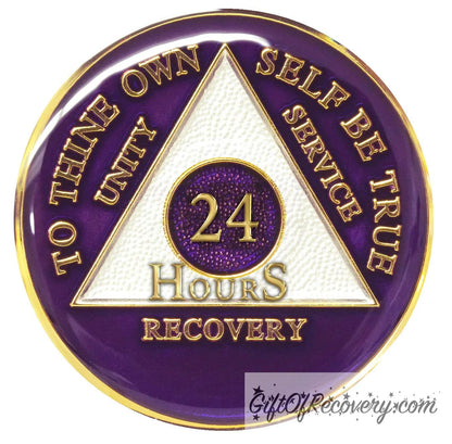 Sobriety Chip AA Triplate Purple 24 Hours