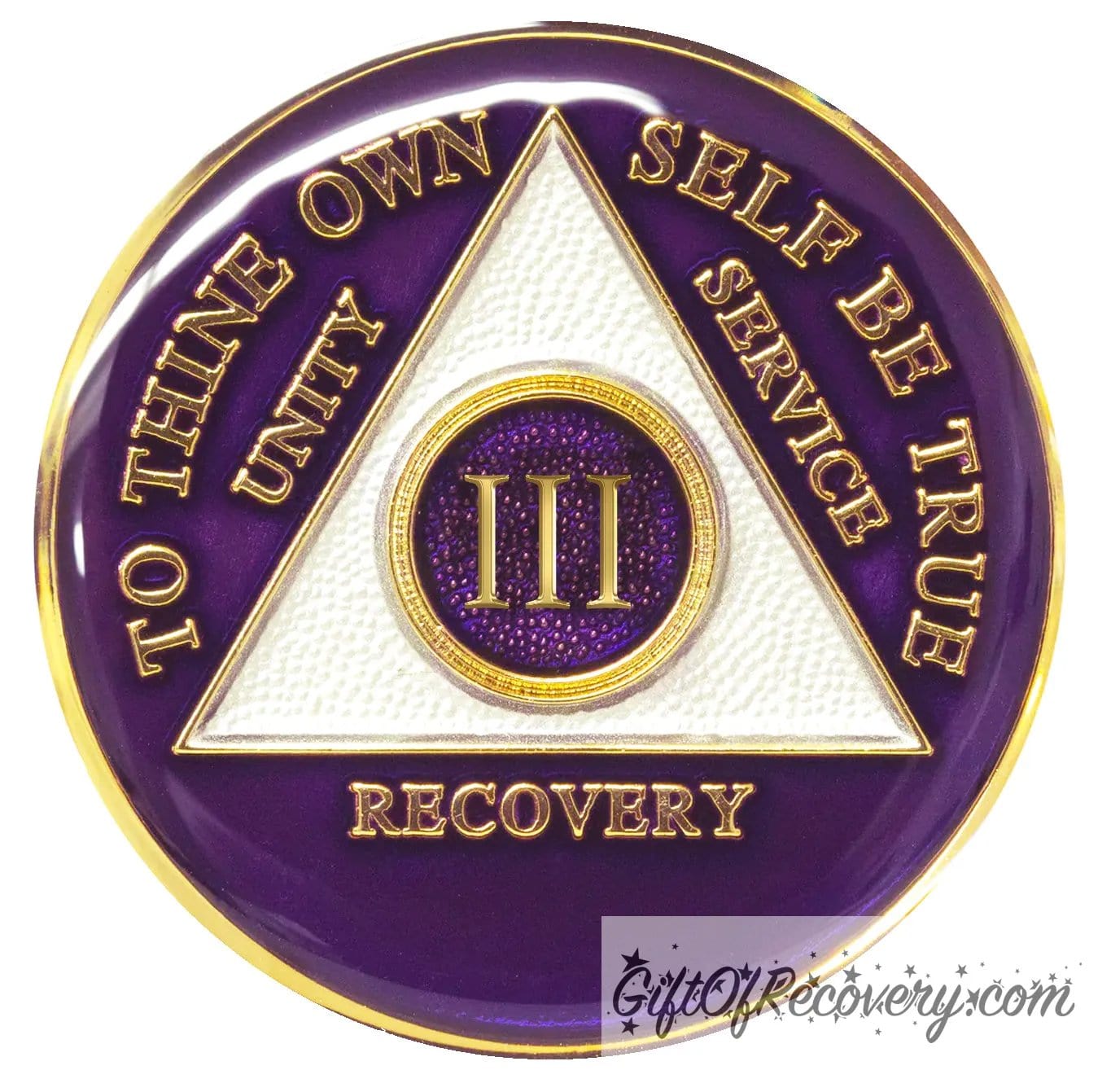 Sobriety Chip AA Triplate Purple 3 Years