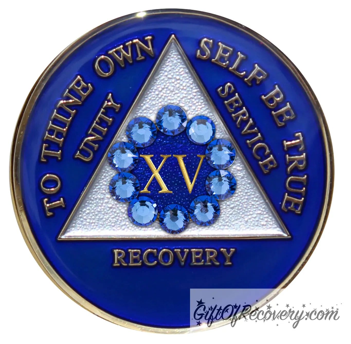 Sobriety Chip AA Unity Bling Crystallized Blue Triplate 15