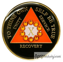Load image into Gallery viewer, Sobriety Chip AA Unity Crystallized Orange Bling Triplate 10
