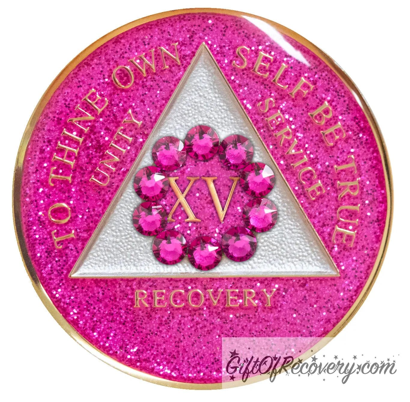 Sobriety Chip AA Unity Glitter Pink Crystallized 15