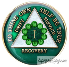 Load image into Gallery viewer, Sobriety Chip AA Unity Green Crystallized 1
