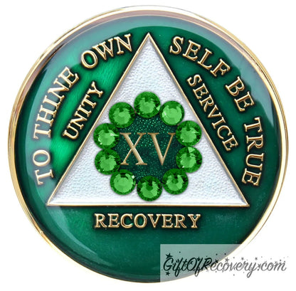 Sobriety Chip AA Unity Green Crystallized 15