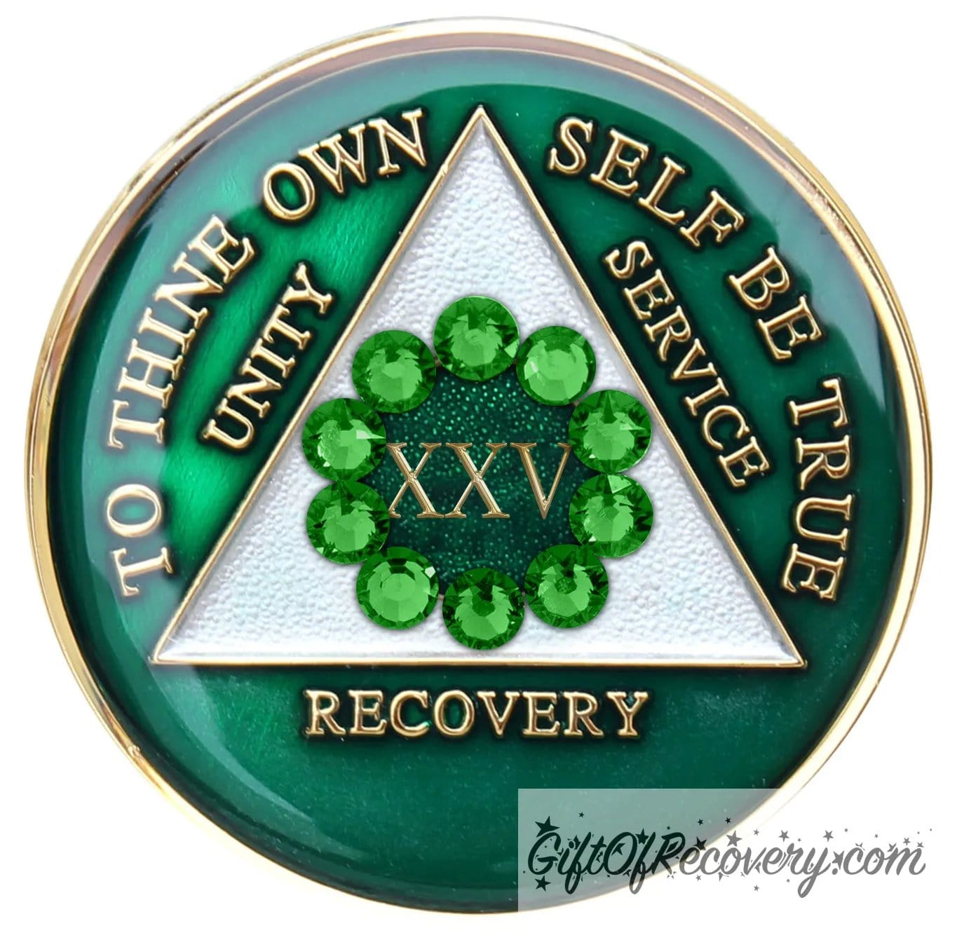 Sobriety Chip AA Unity Green Crystallized 25