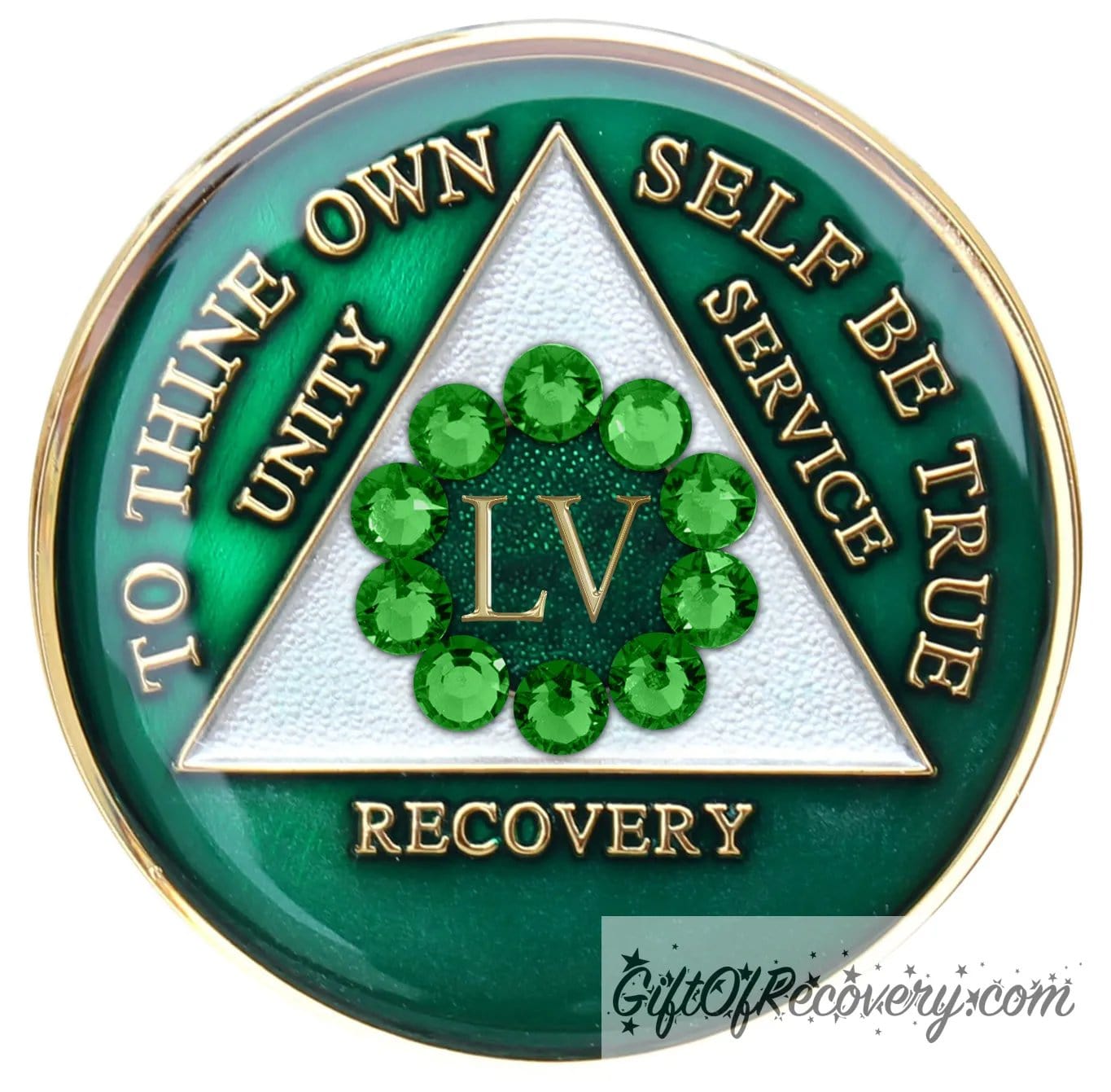Sobriety Chip AA Unity Green Crystallized 55